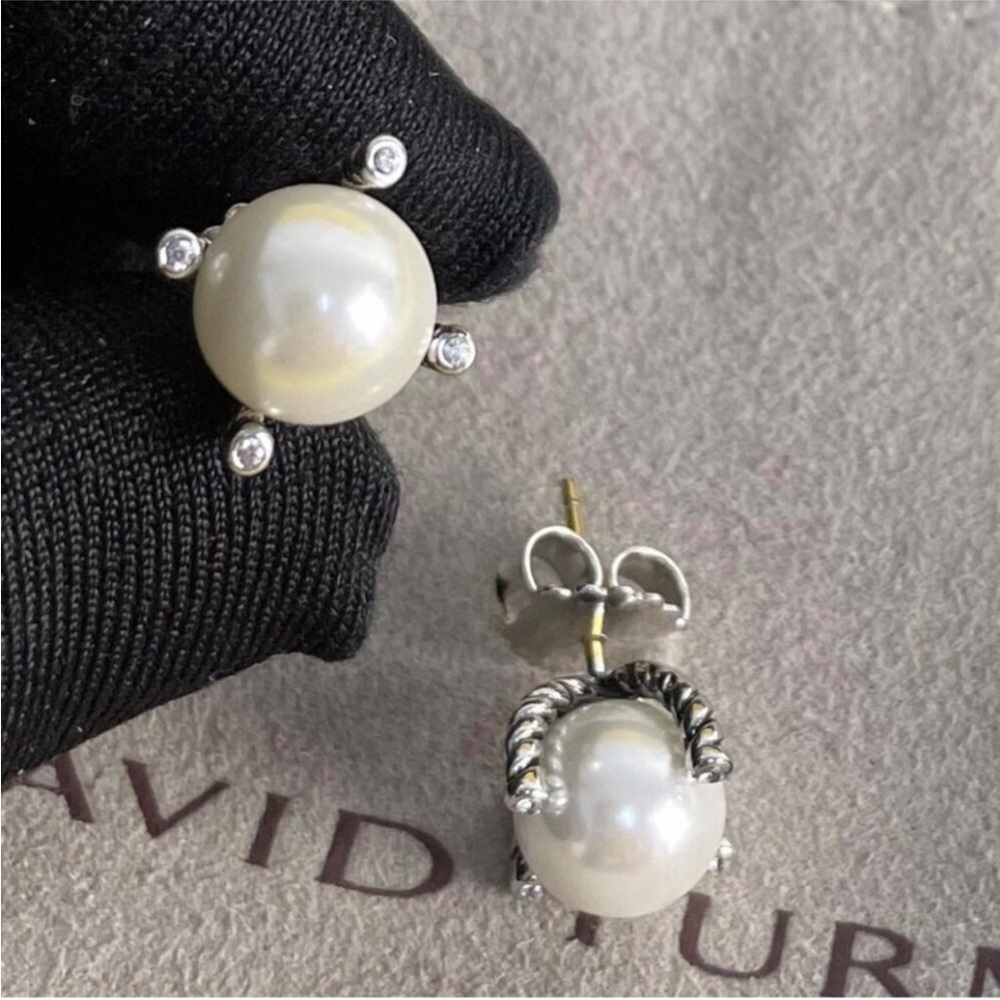 David Yurman Pearl Cable Stud Earrings - White Pearls